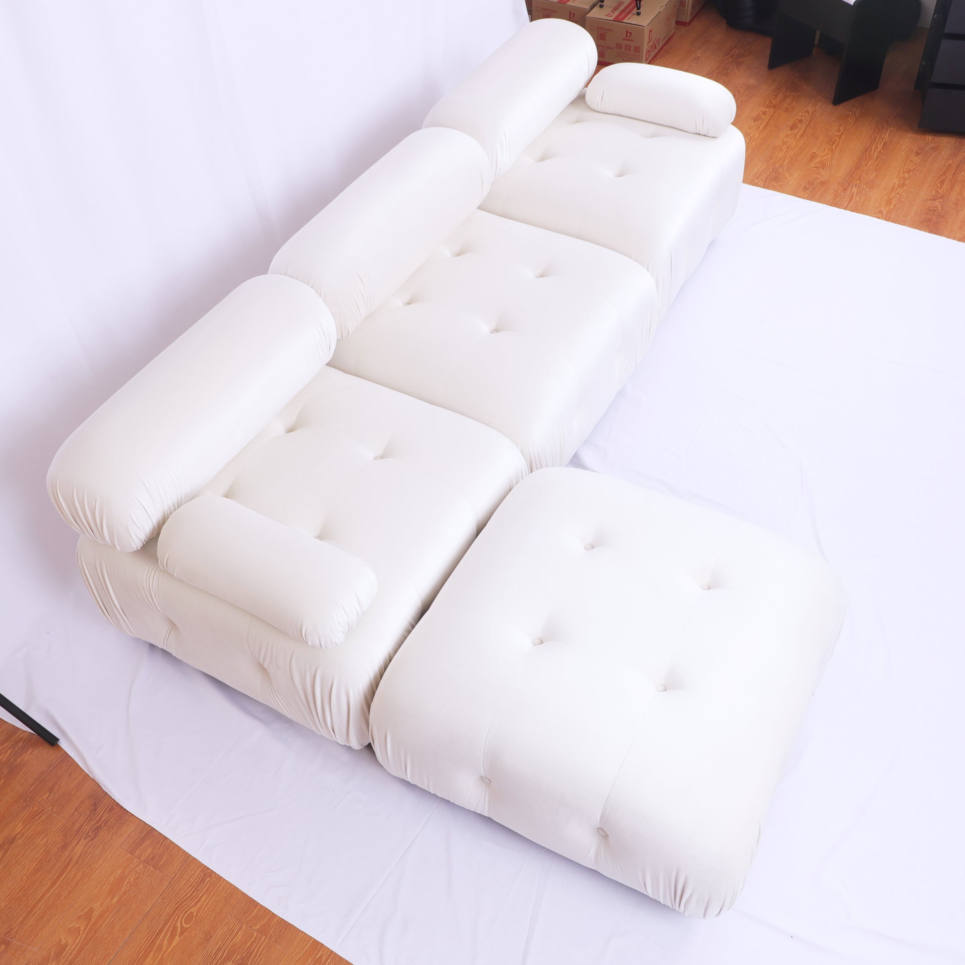 Modular Sectional Sofa Couch, Modern L Shaped Cloud Couch With Reversible Ottoman Convertible Button Tufted Velvet Fabric Couches For Living Room, Diy Combination,Cream Green Velvet 4 Seat