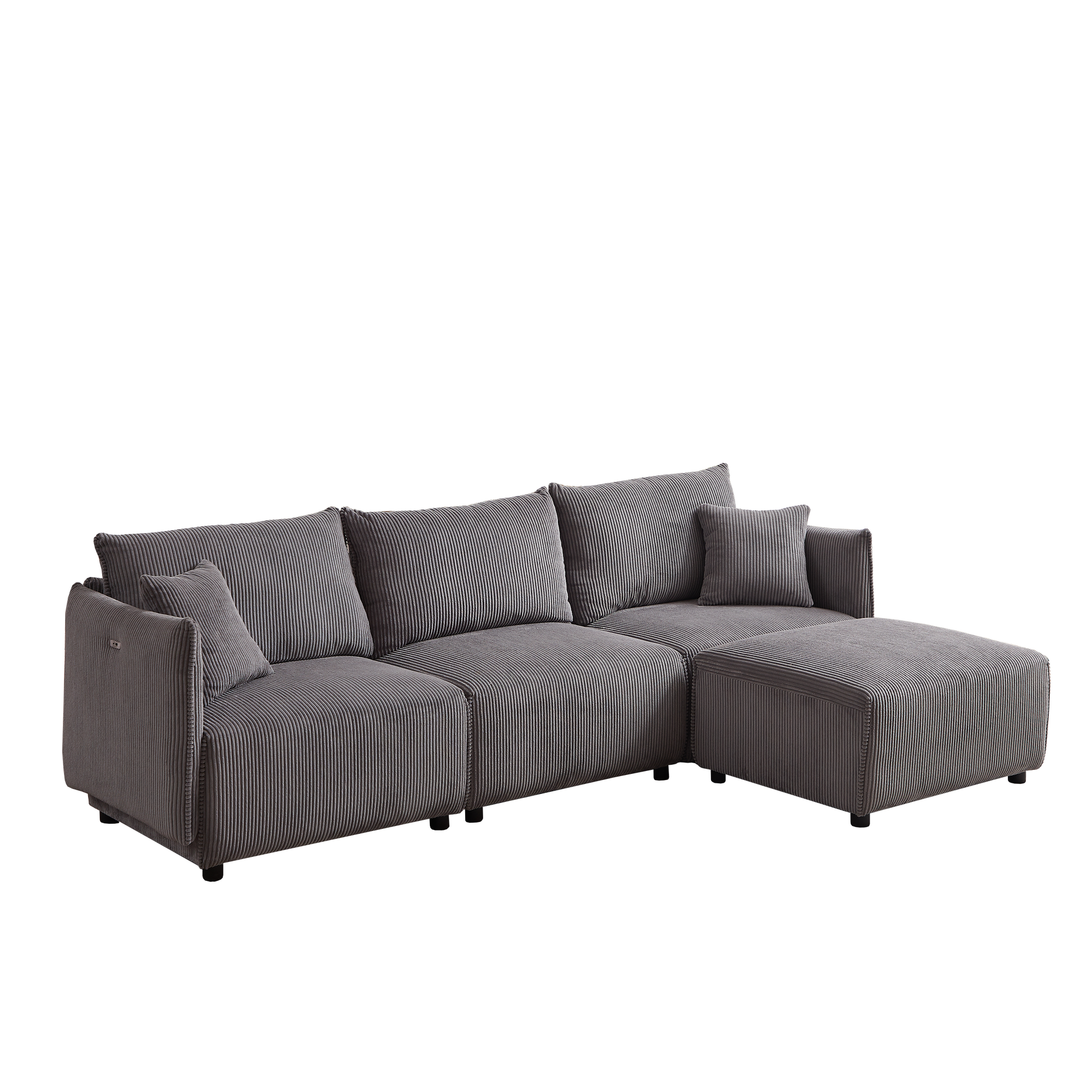 106" Multi Module Combination Style Sofa For Living Room, Bedroom And Other Lounge Spaces, Modern Minimalist Corduroy Combination Sofa With 2 Comfort Cushions With Usb & C Charging Ports Gray Gray Foam Fabric 4 Seat