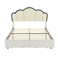 Full Size Upholstered Princess Platform Bed With Led And 2 Storage Drawers, Beige Box Spring Not Required Full Beige Wood Bathroom Bed Frame Velvet Upholstered
