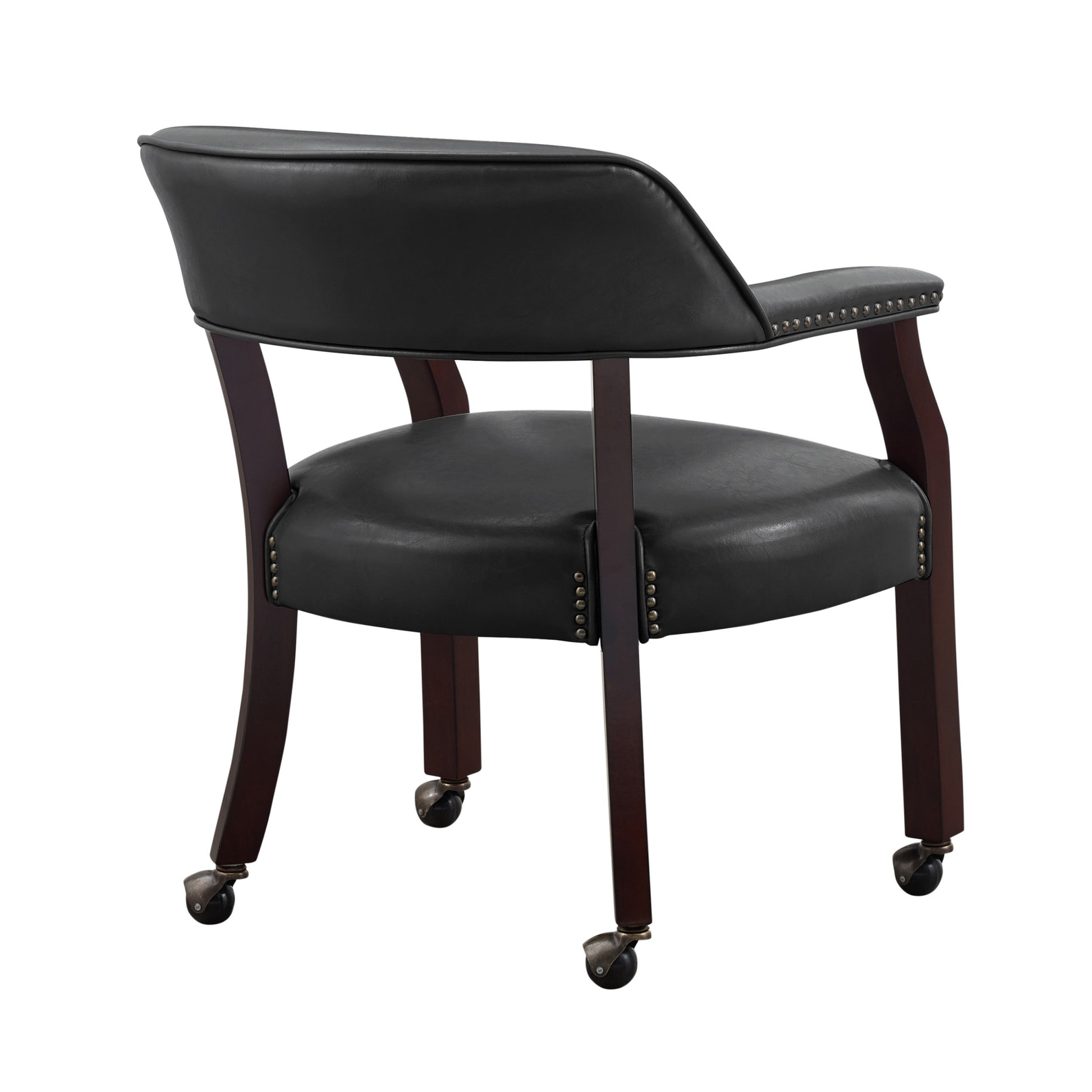 Tournament Arm Chair With Casters Medium Cherry Black Faux Leather