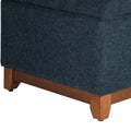 Textured Fabric Upholstered Wooden Ottoman With Button Tufted Top, Blue And Brown Blue Brown Wood Fabric