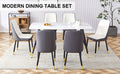 Modern Minimalist Dining Table. White Imitation Marble Pattern Sintered Stone Desktop With Black Metal Legs.Modern Dining Chair With Pu Artificial Leather Backrest Cushion And Black Metal Legs.F 001 Black Gold Sintered Stone