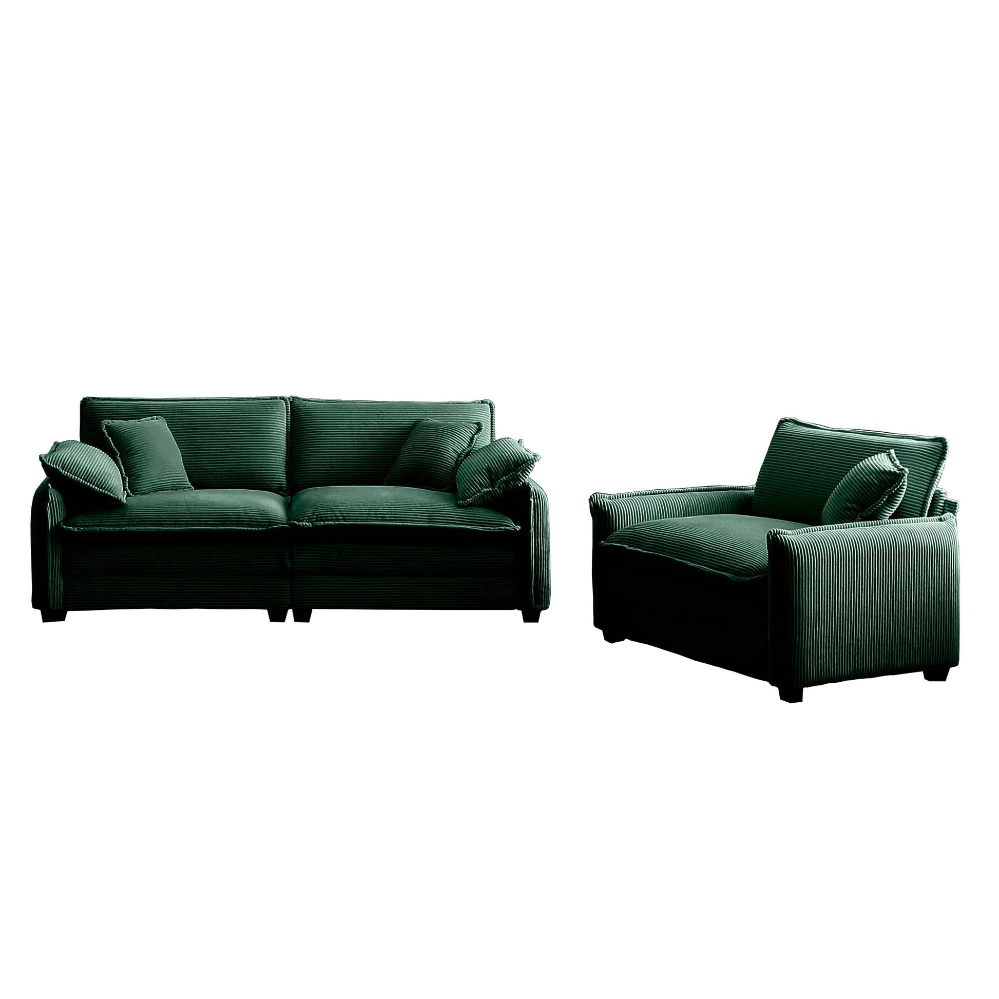 Modern Living Room Sofa Two Pieces Set, Suitable For Living Room And Small Apartment2 Pieces Sofa Set Consists Of A Single Seat Sofa And A 2 Seater Sofas,Green Corduroy Green Corduroy 3 Seat