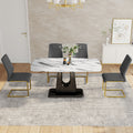 Table And Chair Set, Modern And Minimalist Dining Table, Imitation Marble Patterned Tabletop, Mdf Legs With U Shaped Brackets. Paired With Comfortable Chairs, Suitable For Dining And Living Rooms. Black Gold Mdf Glass
