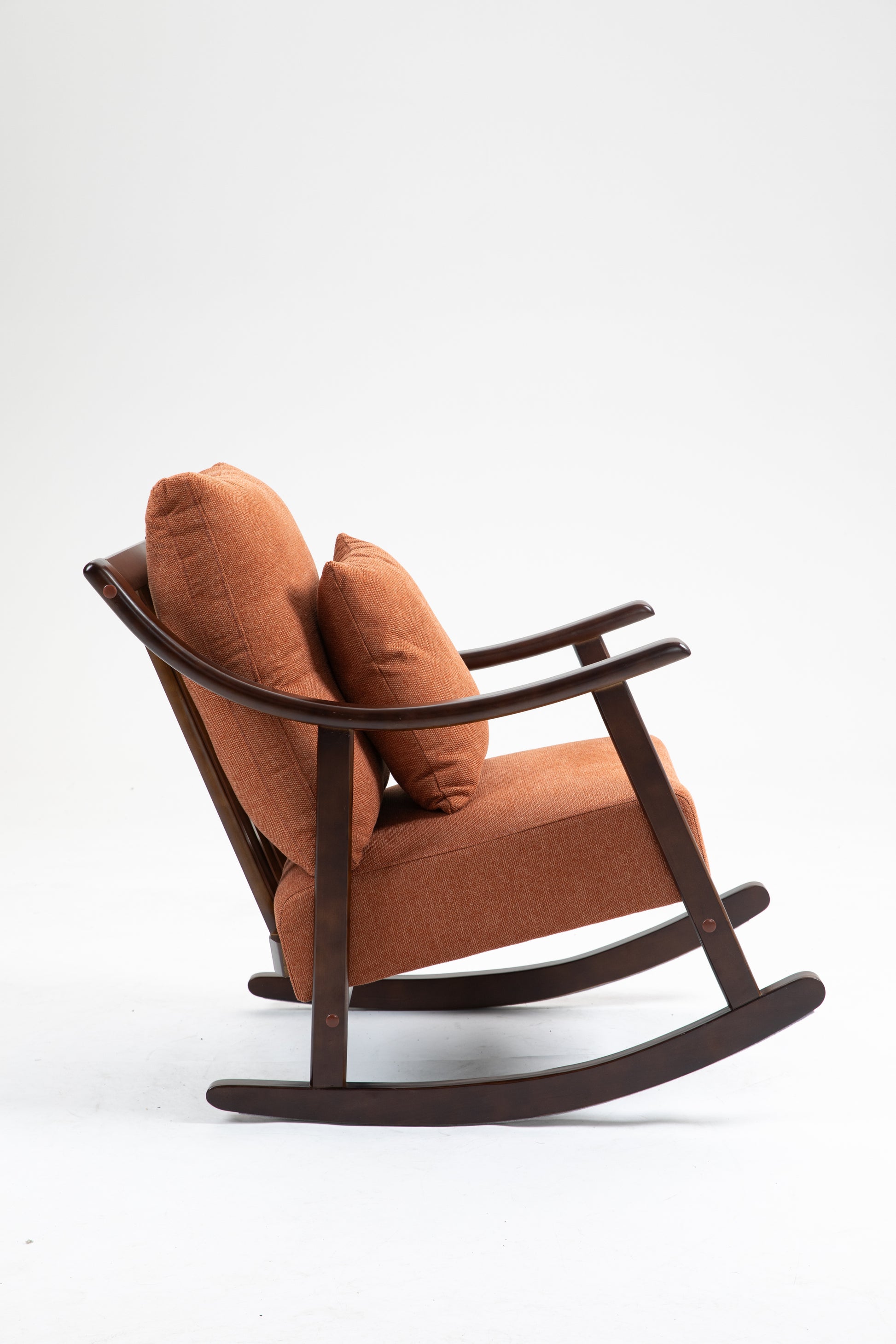 Woven Fabric Mid Century Modern Accent Chairs Comfy Upholstered Glider Arm Chair With Solid Wood For Living Room Bedroom Balcony Light Brown Linen