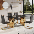 Table And Chair Set,Modern Rectangular Table With 0.4 Inch Black Patterned Tabletop And Gold Legs, Suitable For Kitchen, Dining Room, And Living Roomcomfortable Pu Seats,Perfect For Dinner, Meet Black Seats 4 Sintered Stone