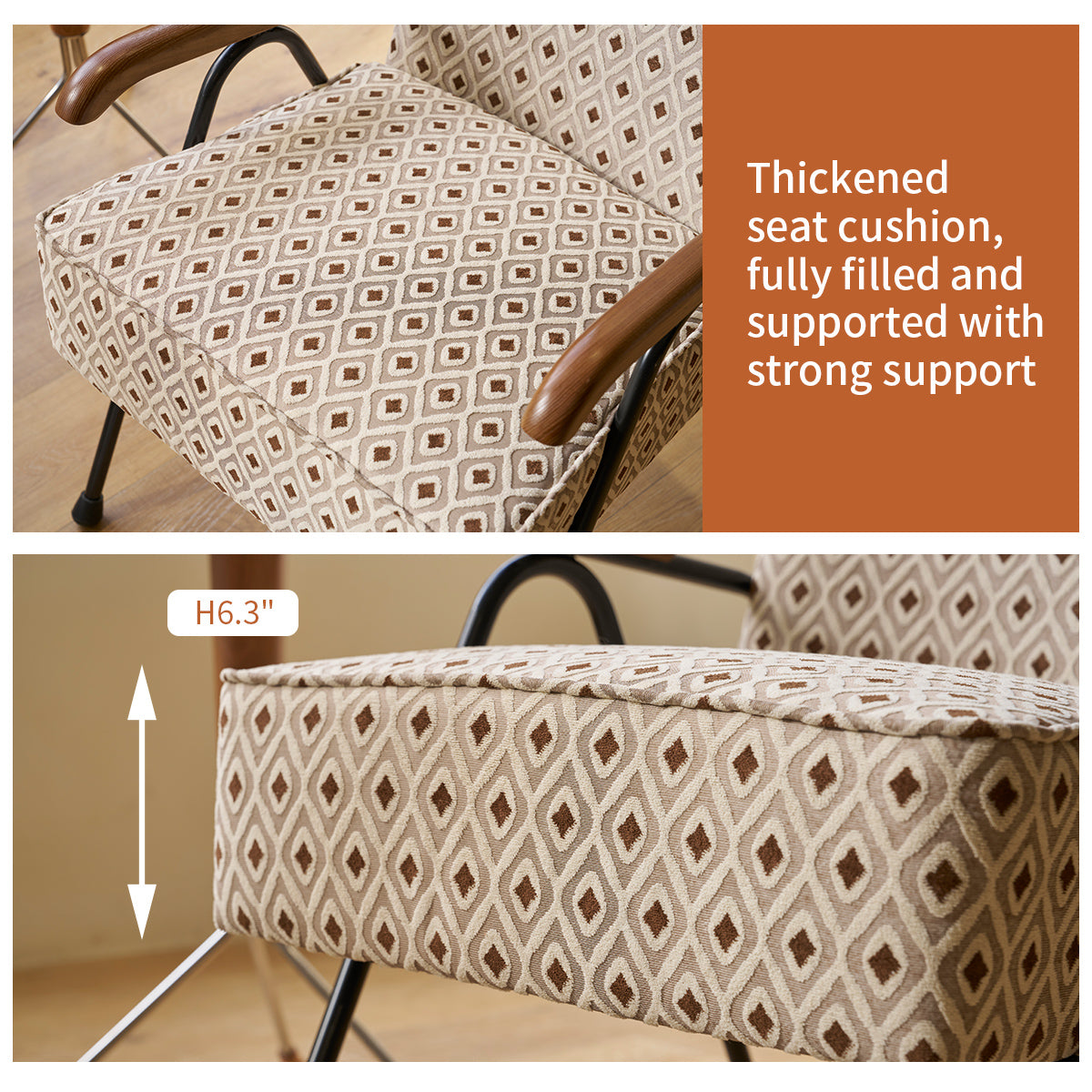 Pattern Colorful Fabric Armchair, Modern Accent Chair High Back, Living Room Chairs With Metal Legs And Soft Padded, Sofa Chairs For Home Office,Bedroom,Dining Room Cream Brown Fabric