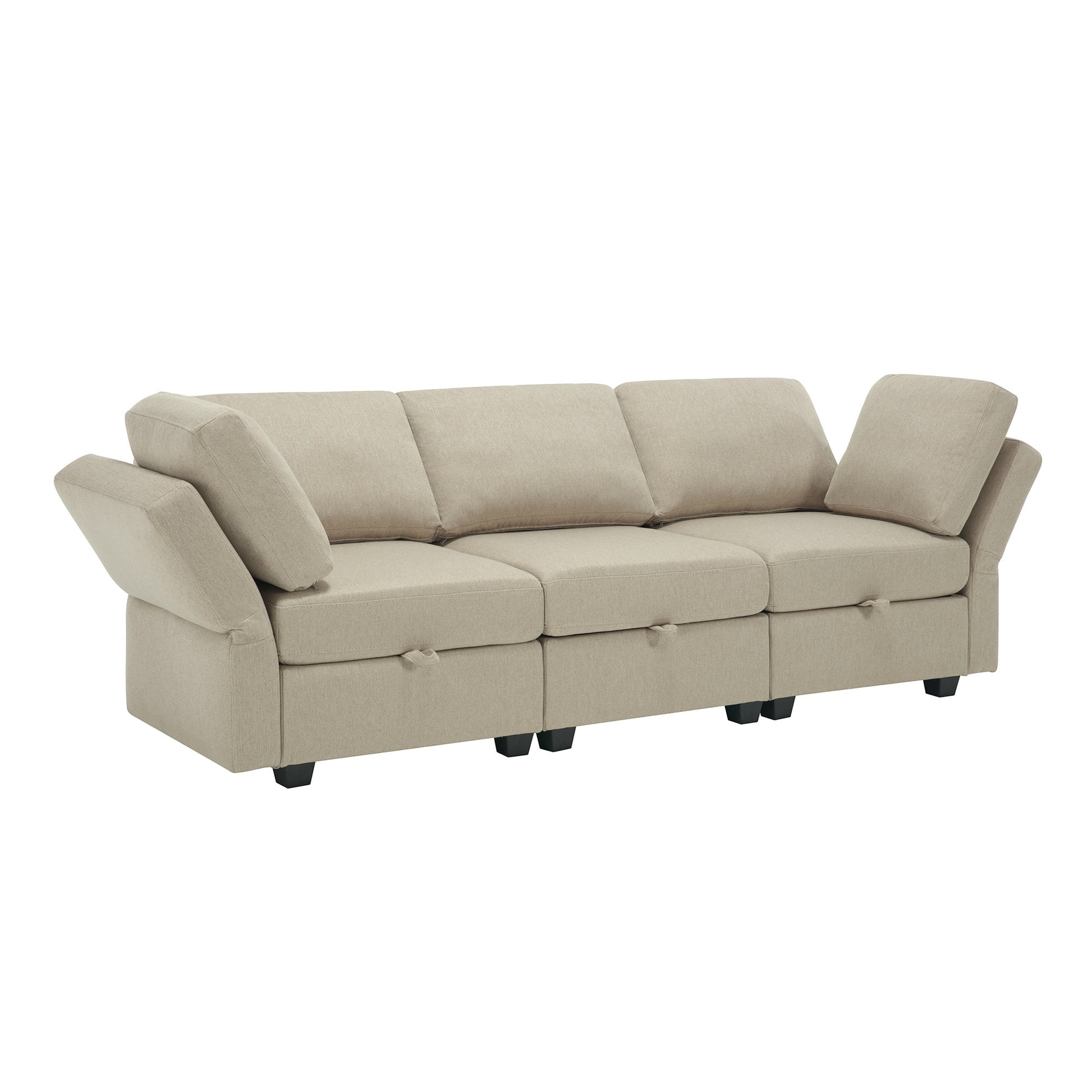 Living Room Sofa Set With 3 Seat Couch And 2 Seat Loveseat, Hidden Storage Under Seat, Soft Back Cushions And Arm Cushionsadjustable Arms And Backs Beige Beige Polyester 5 Seat