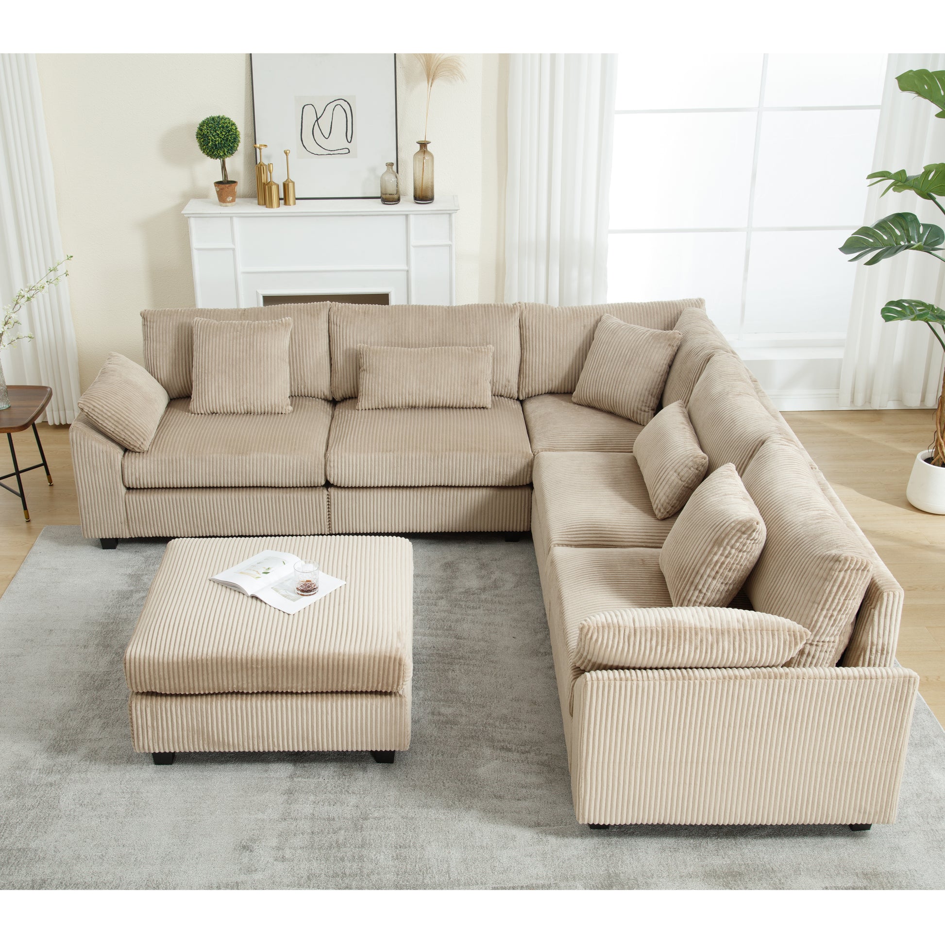 Arrival Oversized Modular Sectional Sofa Couches Set,Corduroy Upholstered Deep Seat Comfy Sofa For Living Room ,6 Seat ,Brown Brown Fabric 6 Seat