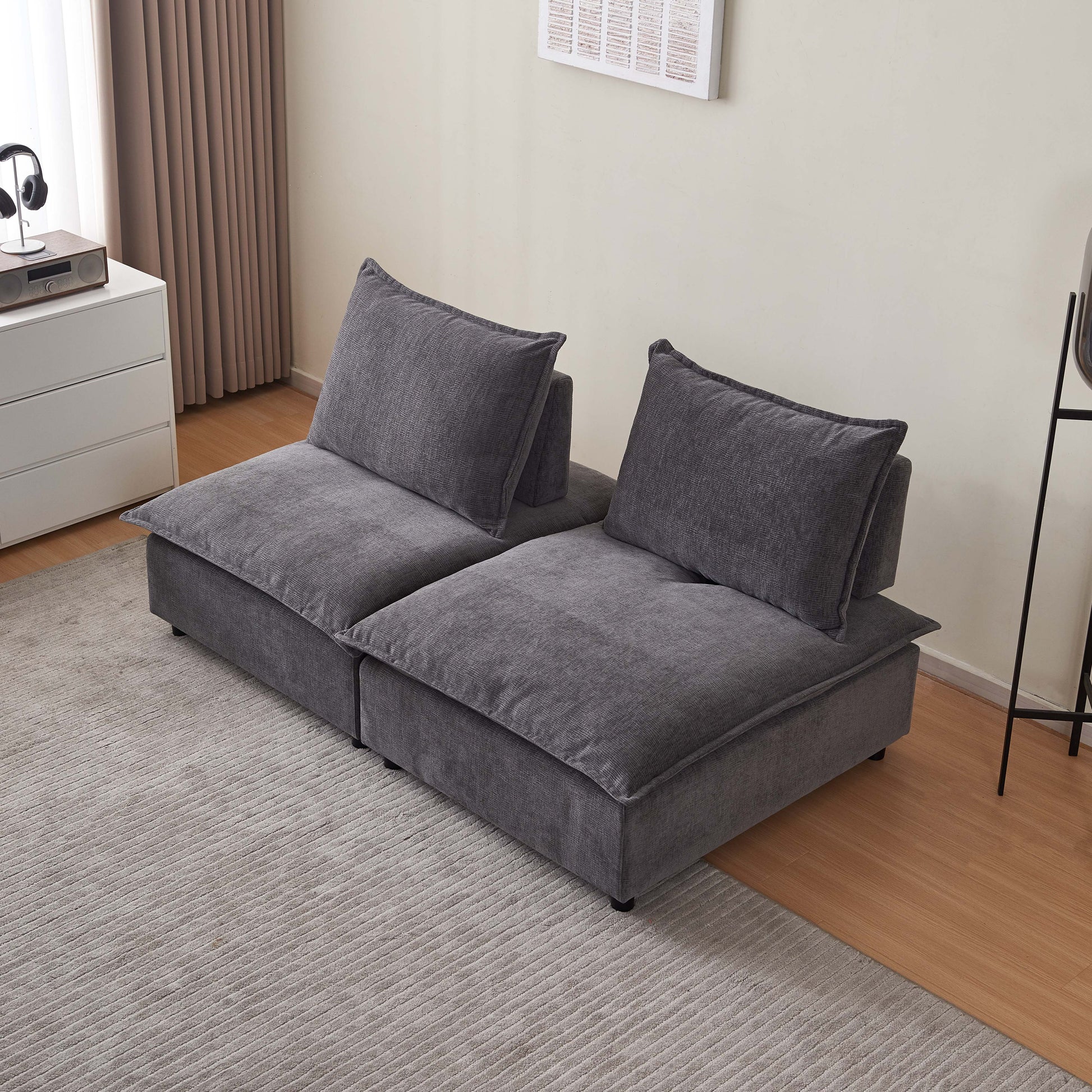 Mid Century Modern 3 Seater Sofa Couch For Living Room Modular Sectional Armless Sofa, Ultra Soft Chenille Fabric, Sturdy Frame, Comfortable And Stylish Furniture Gray Foam Chenille 3 Seat