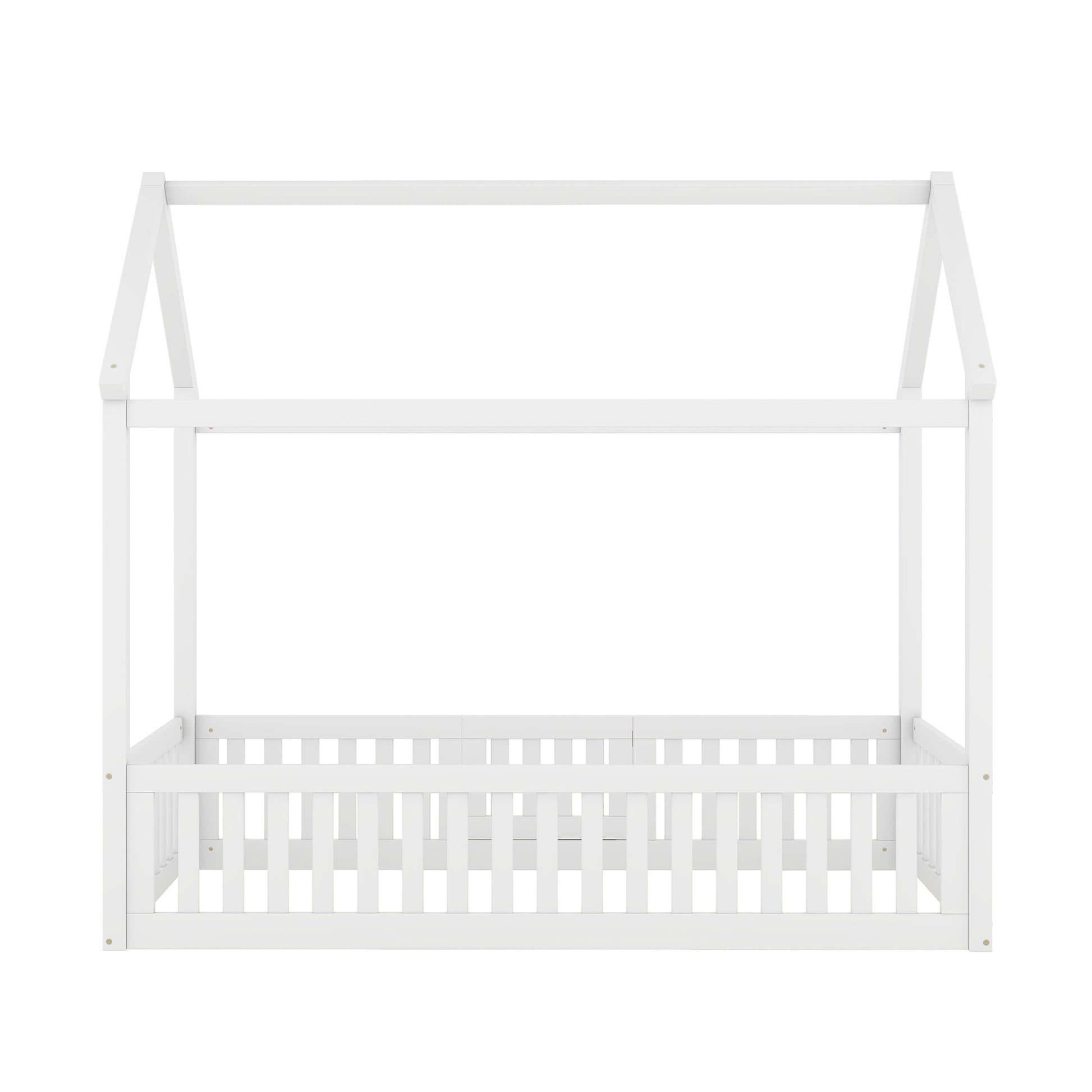 Twin Size Wood House Bed With Fence And Door, White Old Sku: Wf303131Aak Box Spring Not Required Twin White Wood Bedroom Bed Frame Pine