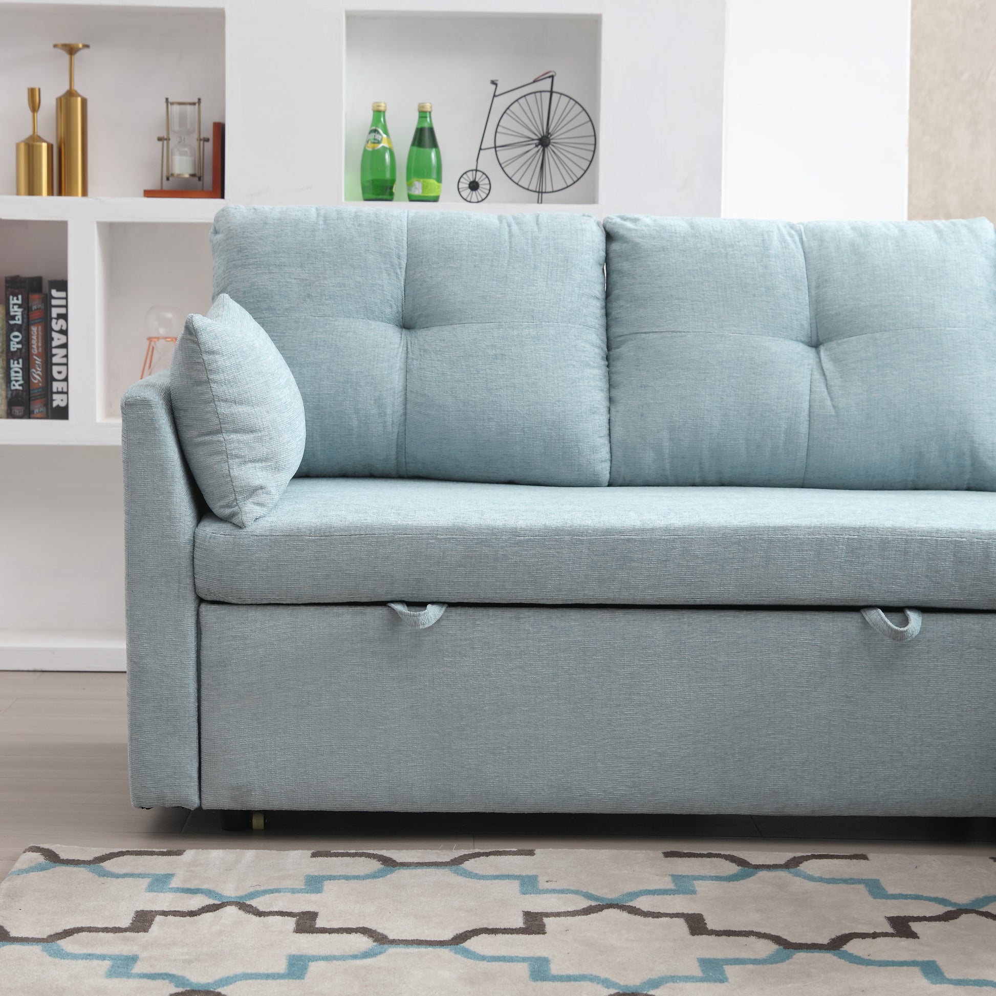 United We Win Furniture, Modular L Shaped Sofa, Modular Long Sofa With Reversible Chaise Lounge, Sofa Bed, Sleeper Sofa, Modular Sofa Combination With Storage Seats. Mint Green Chenille 3 Seat
