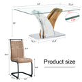 Table And Chair Set.Modern Dining Table, Tempered Glass Countertop With Artistic Mdf Legs.Paried With 6 Comfortable Chairs With Pu Seats And Metal Legs. Suitable For Various Decoration Styles. Black Brown,Transparent Seats 6 Mdf Metal