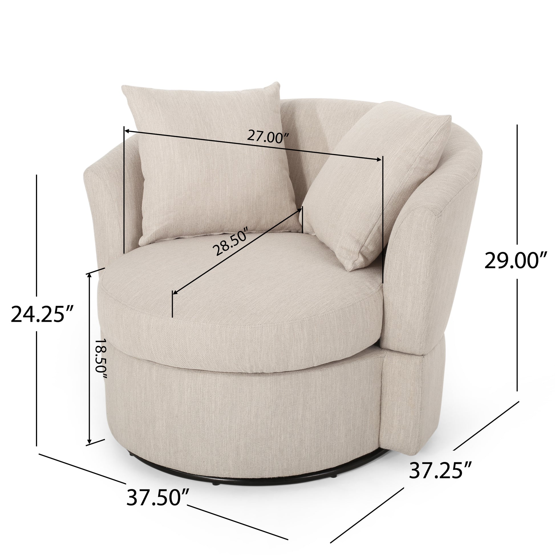 Swivel Club Chair Beige Brown Fabric