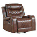 Luxurious Living Room Furniture 1Pc Swivel Glider Reclining Chair, Brownfaux Leather Upholstery Diamond Pattern Stitching Brown Primary Living Space Luxury,Modern Solid Wood
