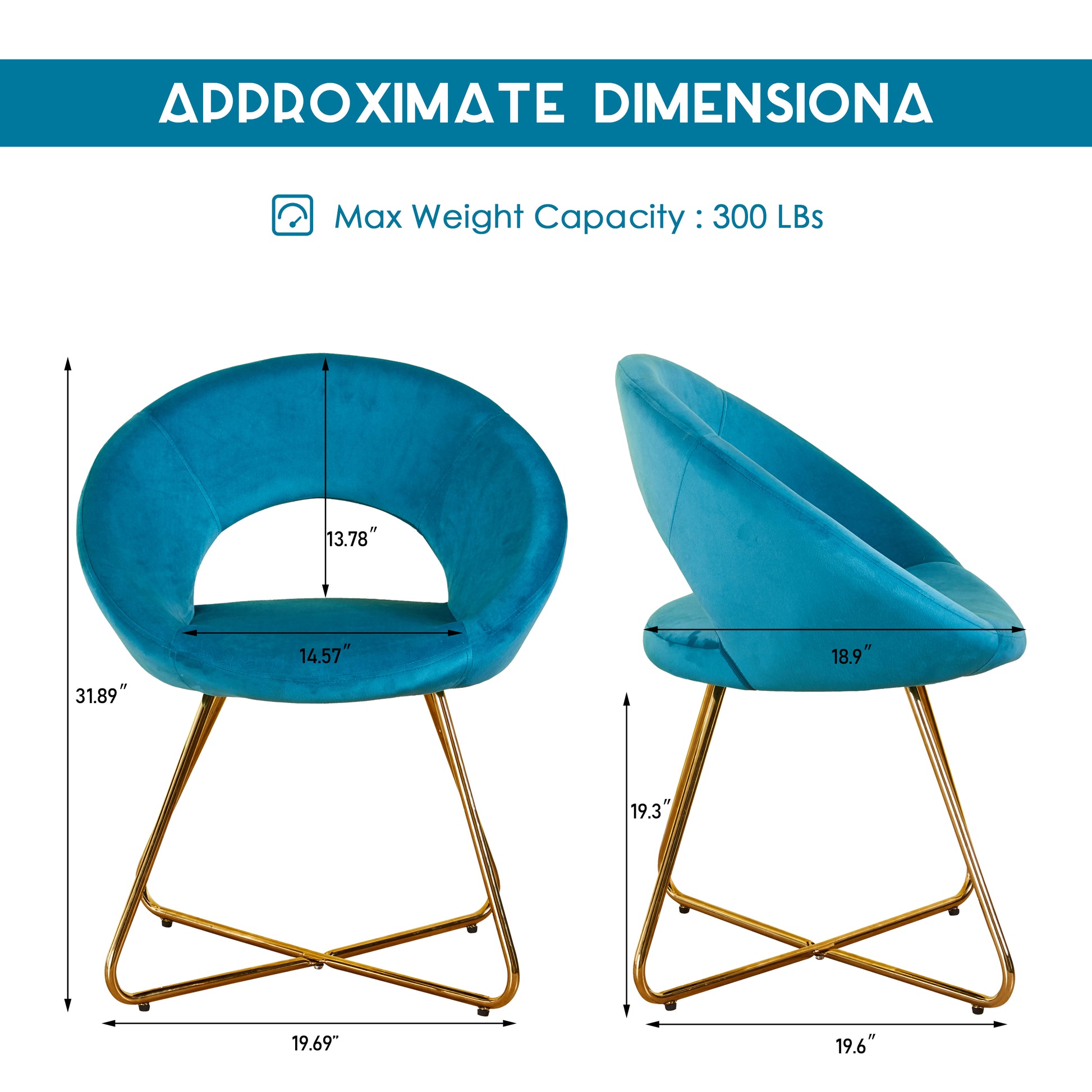 Modern Accent Velvet Chairs Set Of 2 Dining Chairs Single Sofa Comfy Upholstered Arm Chair Living Room Furniture Mid Century Leisure Lounge Chairs With Golden Metal Frame Legs Light Blue Velvet