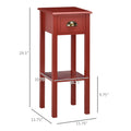 Homcom 2 Tier Side Table With Drawer, Narrow End Table With Bottom Shelf, For Living Room Or Bedroom, Red Red Mdf