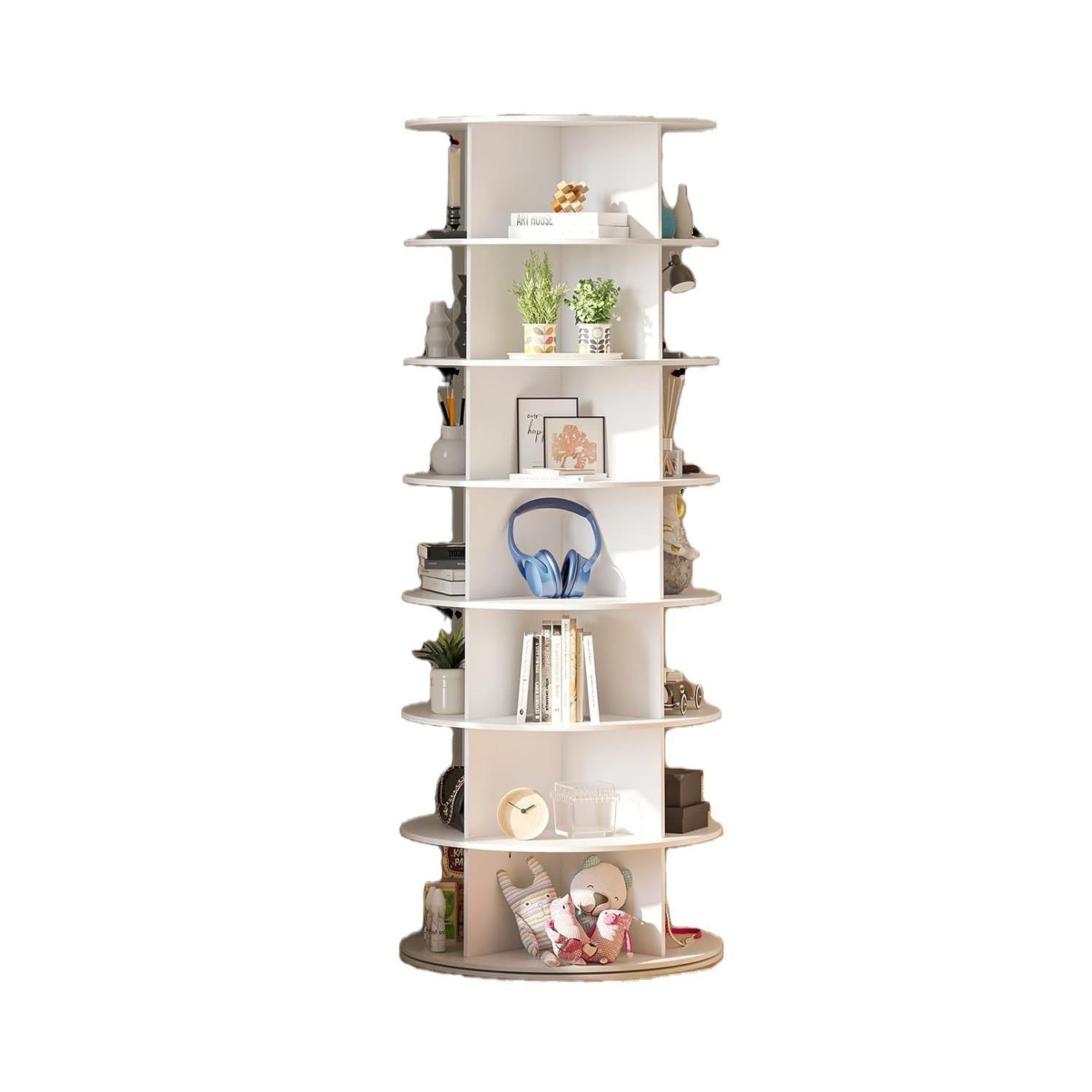 7 Tier Rotating Shoe Rack Tower, Spinning Shoe Display, 360 Shoe Rack Storage Round Carousel, Vertical Handbag Rotate Shoes Closet Organization, Christmas Gift White White Pvc