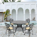 Cushions In Random Colors 5 Piece Set Of Cast Aluminum Patio Furniture With Cushions Yes Dining Set Black Seats 4 Rust Resistant Frame Water Resistant Cushion Garden & Outdoor Complete Patio Sets Aluminium