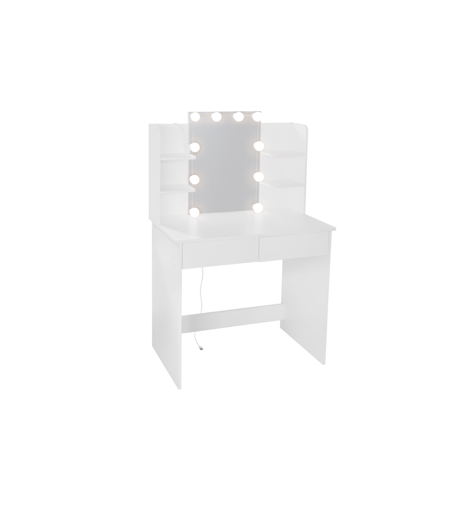 Makeup Vanity Desk With Led Lighted Mirror ,Dressing Table Set With 2 Large Drawers 10 Led Light ,White Color White Primary Living Space Modern Particle Board
