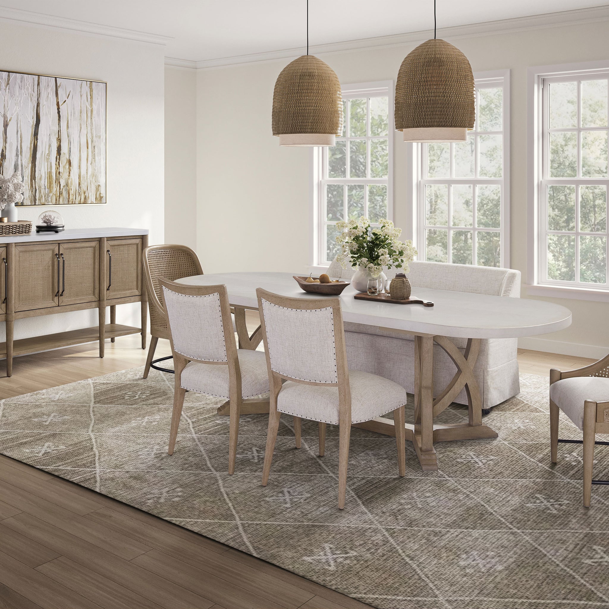 Slip Covered Settee With Casters Beige Upholstered