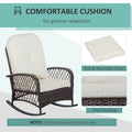 Outsunny Outdoor Wicker Rocking Chair With Wide Seat, Thick, Soft Cushion, Rattan Rocker W Steel Frame, High Weight Capacity For Patio, Garden, Backyard, Cream White Cream White Polyester