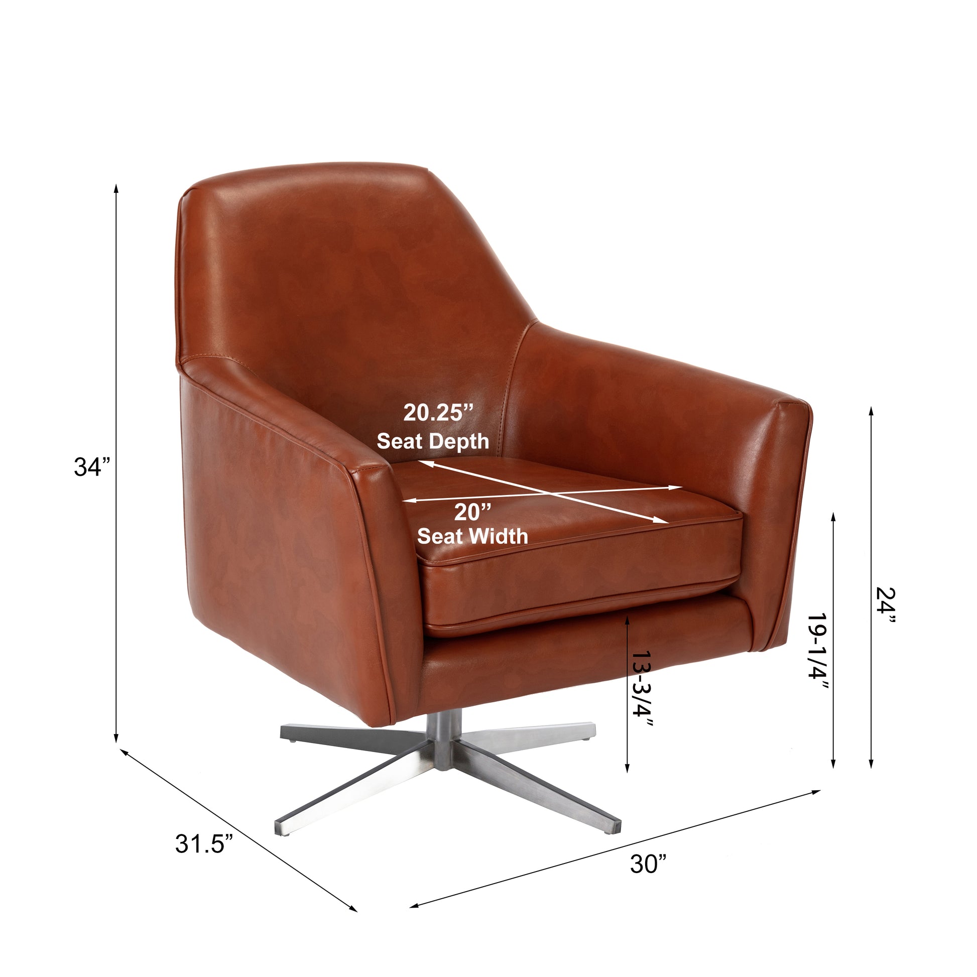 Paulina Caramel Leather Gel Swivel Armchair Caramel Foam Faux Leather