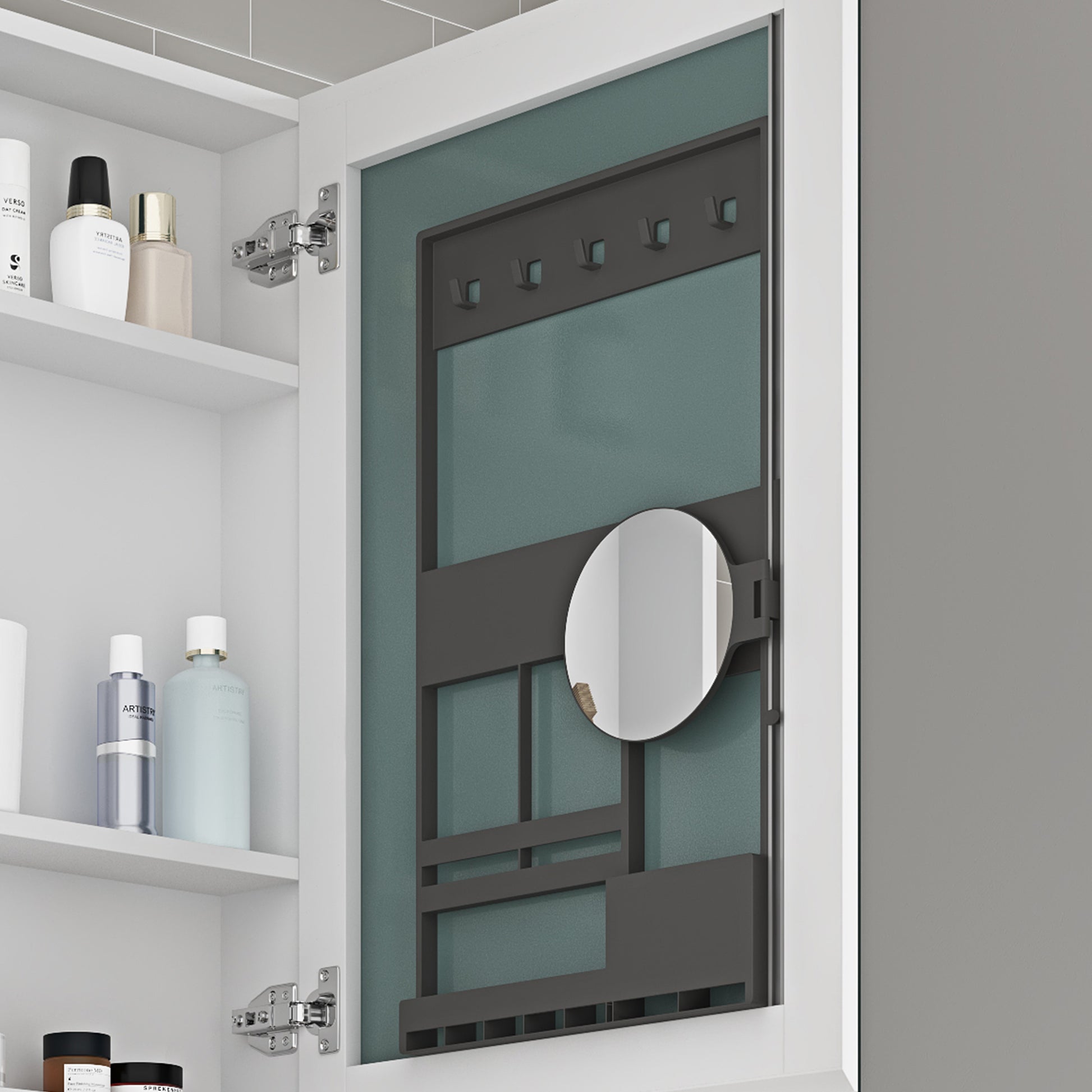 20'' W X 30'' H Bathroom Mirror Medicine Cabinet Wooden Door Medicine Cabinets For Bathroom, Wall Mounted Recessed Or Surface, Bathroom Mirror With Storage, Right Opening Door White Engineered Wood