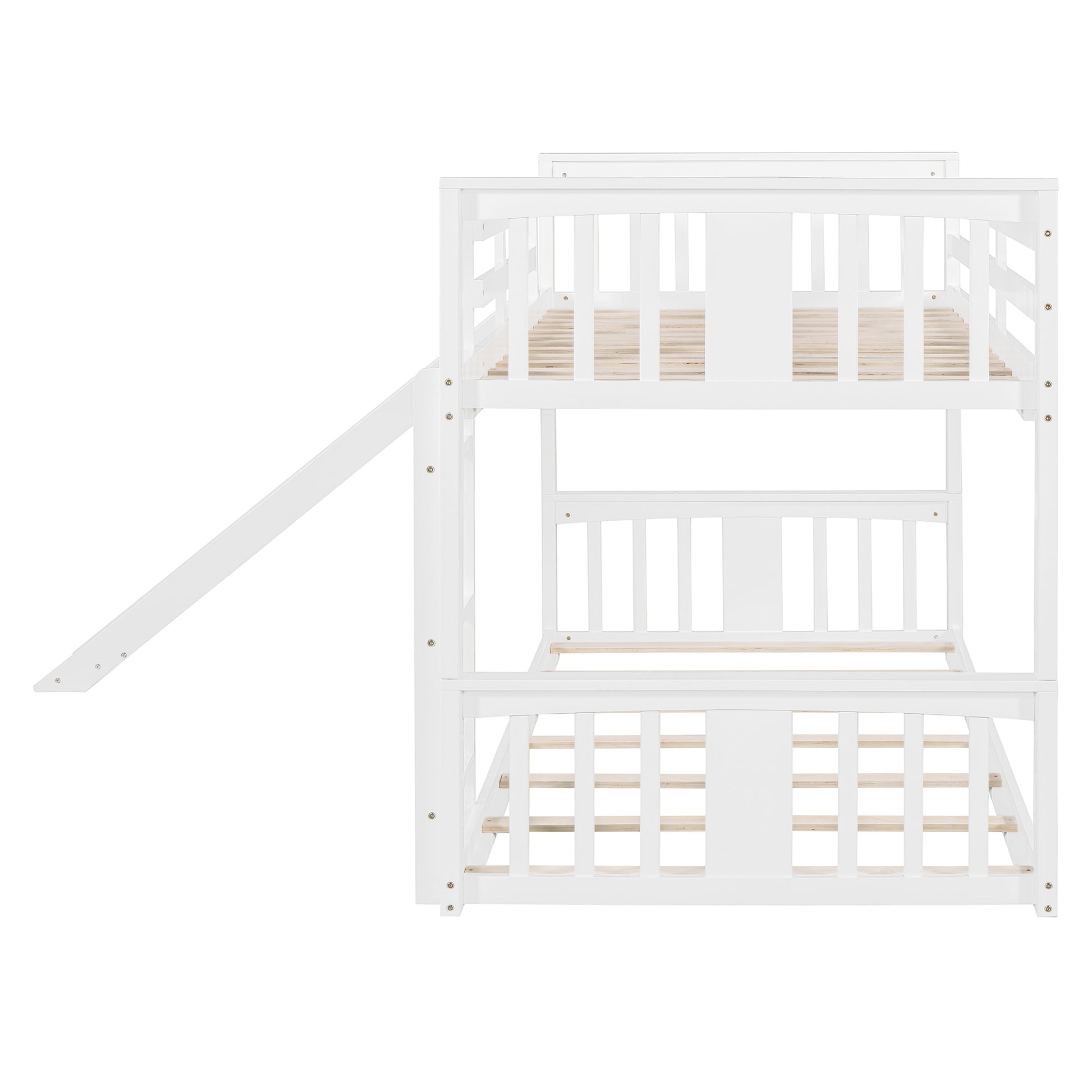Twin Over Twin Bunk Bed With Slide And Ladder, White Old Sku:Lt000108Aak Twin White Plywood