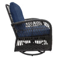 3 Pieces Conversation Set, Outdoor Wicker Rocker Swivel Patio Bistro Set, Rocking Chair With Glass Top Side Table,Navy Blue Yes Complete Patio Set Navy Blue Seats 2 Weather Resistant Frame Garden & Outdoor Retro,Vintage Complete Patio Sets Hdpe Metal