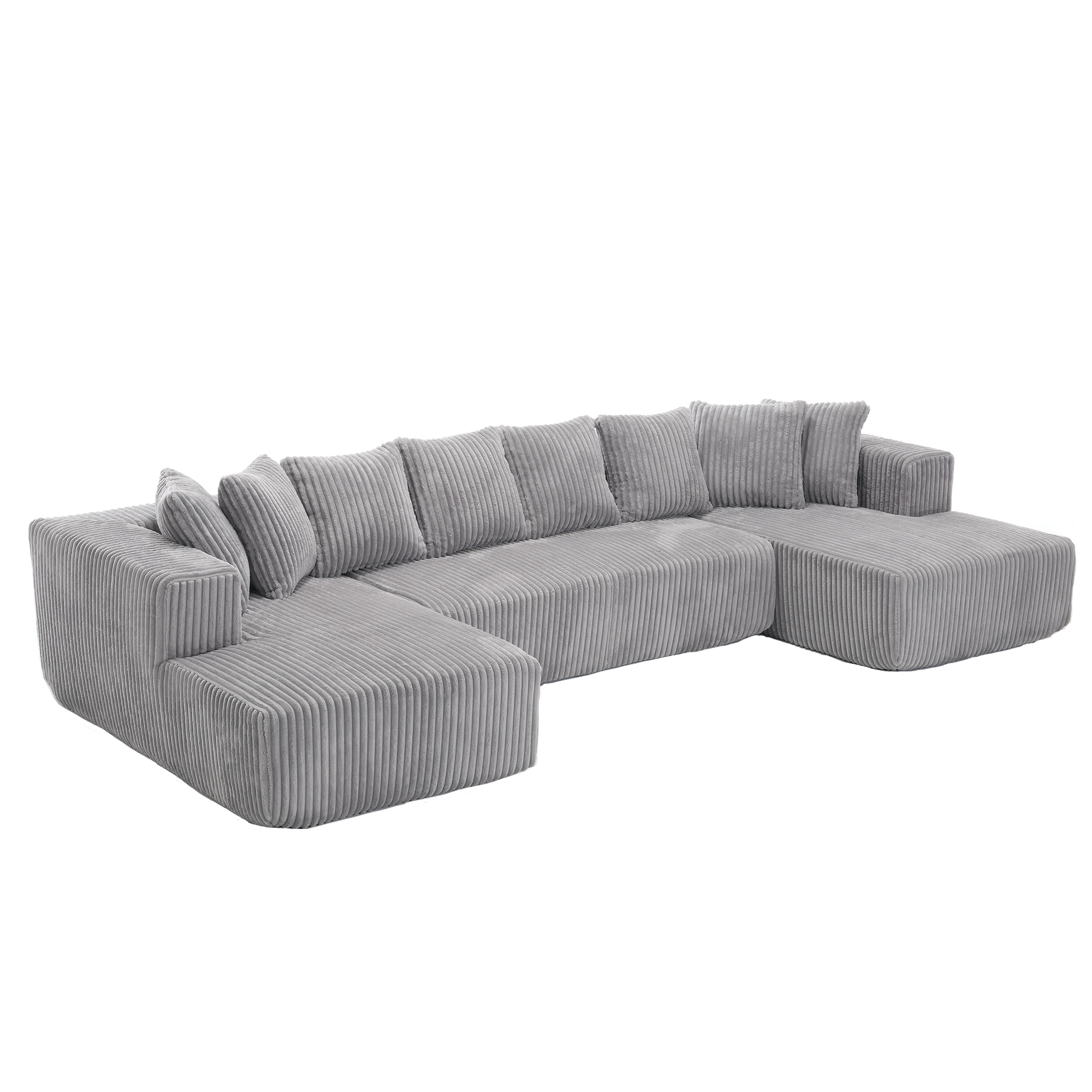 Arrived 131'' Modular Sectional Couch, U Shaped Sofachaise Lounge, Striped Fabric,Upholstered 4 Seater Couch For Living Room, Bedroom, Free Combination Sofa Corduroy , Gray Gray Polyester Primary Living Space Soft Modern Square Arms Foam Upholstered 4