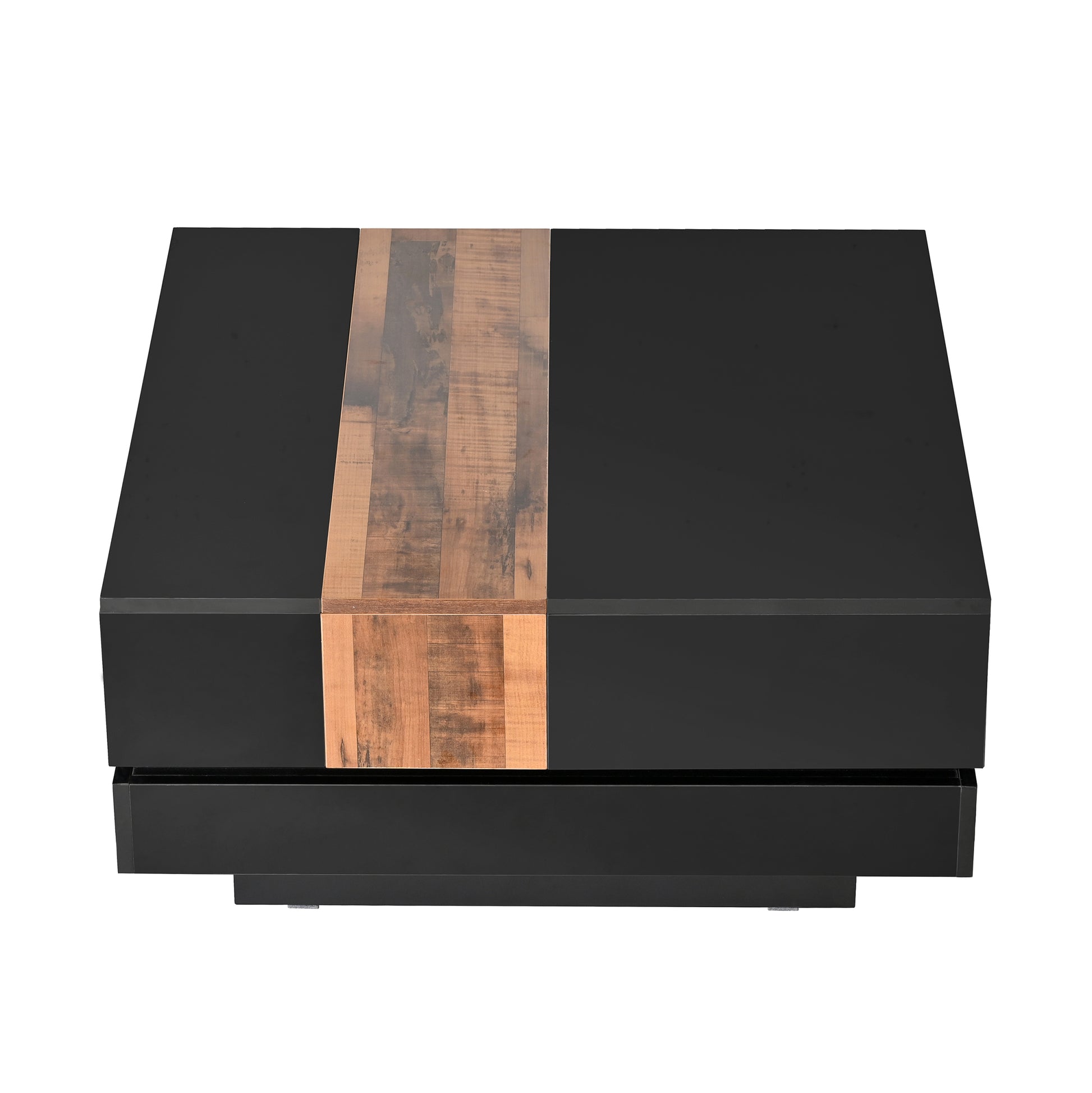 31.4'' X 31.4'' Square Coffee Table With Sliding Tabletop, High Gloss Center Table With Hidden Storage Compartment, Extendable Cocktail Table With Walnut Grain Finish For Living Room, Black Black Square Mdf