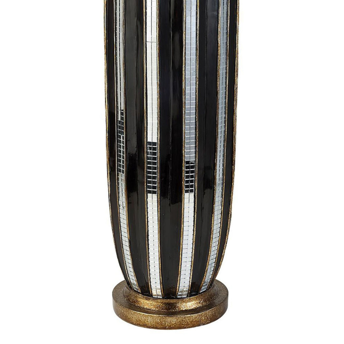 21" Tall Polyresin Decorative Vase, Gold Finish With Mosaic Glass Stripes Multicolor Polyresin