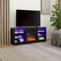 Tv Stand Electric Fireplace Glass Shelves, 3D Fireplace Tv Stand With Led Lights Wood With Usb Charging Outlet Modern Television Table Center For Tv Up To 62