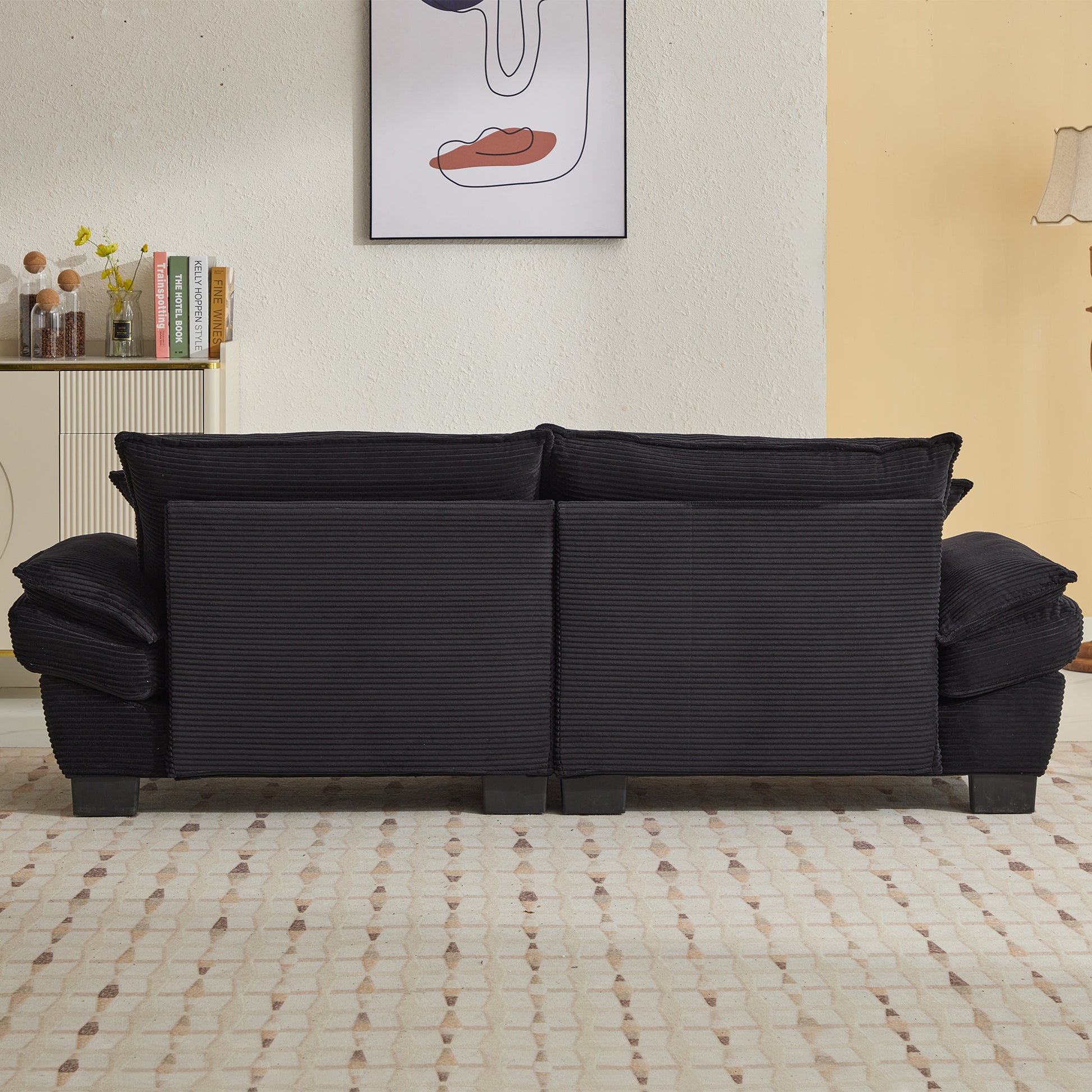 Corduroy Sofa Sleeper Couch Loveseat Sofa With Pillows Comfy Upholstered Deep Seat Sofa For Bedroom,Living Room,Apartment,Office,Dorm Black Corduroy Black Foam Upholstered 2 Seat
