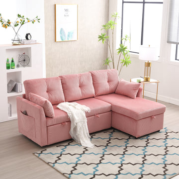United We Win Furniture, Modular L Shaped Sofa, Modular Long Sofa With Reversible Chaise Lounge, Sofa Bed, Sleeper Sofa, Modular Sofa Combination With Storage Seats. Pink Velvet 3 Seat