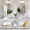 Gold 20 Inch Circle Mirror, Wall Mounted Mirror, Bathroom Mirrors For Over Sink, Circle Framed Mirrors For Bathroom, Living Room, Bedroom, Vanity, Entryway, Hallway Silver Aluminium