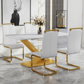 Table And Chair Set, The Table Is Equipped With A Marble Patterned Mdf Tabletop And Gold Table Legs.The Chair Is Equipped With Pu Synthetic Leather High Back Cushion And Gold Coated Metal Legs. Gold White Seats 4 Mdf Metal