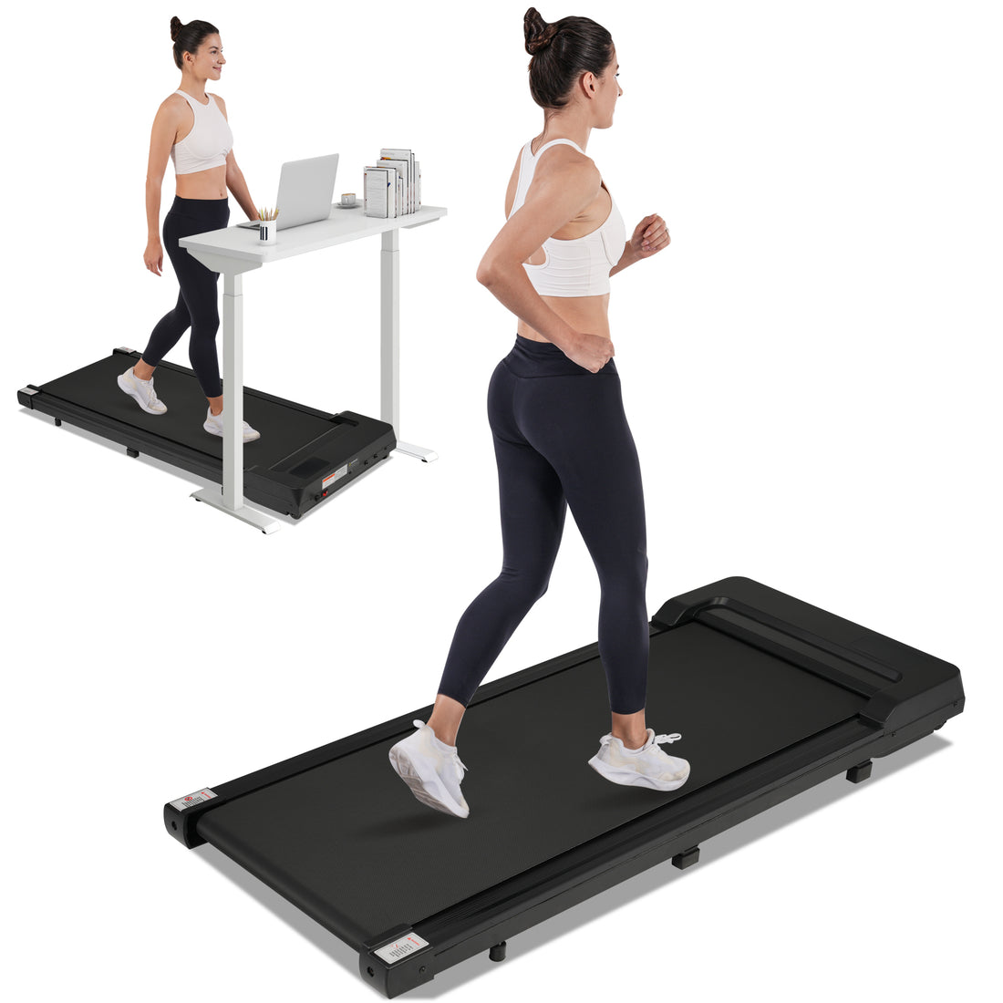 Walking Pad Under Desk Treadmill For Home Office 2.5Hp Walking Treadmill 0.6 4Mph 300Lbs Capacity Treadmill For Walking Running Remote Control Batteries Black Metal
