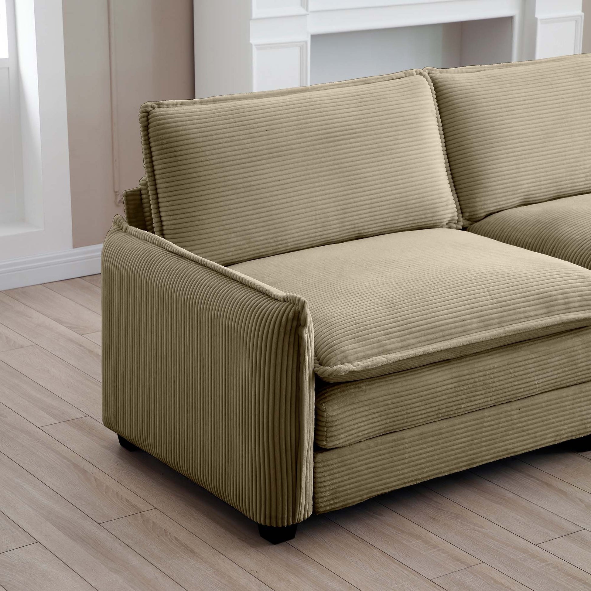 Luxurious And Sophisticated Sofa Set With Soft Cushions And Pillows, Sofa Set For Living Rooms And Clubs As Well As Home Theaters, Consisting Of Two Single Sofas And A 2 Seaters Sofas In Tan Corduroy Tan Corduroy 4 Seat