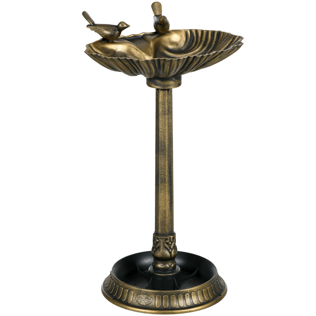 Outsunny 32" Antique Bird Bath With Pedestal Flower Planter Base, Vintage Style Decorative Birdbath, Bird Feeder Bowl & Planter Decoration Yard Statue, Bronze Bronze Polypropylene