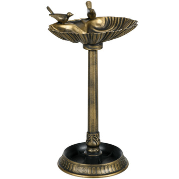Outsunny 32" Antique Bird Bath With Pedestal Flower Planter Base, Vintage Style Decorative Birdbath, Bird Feeder Bowl & Planter Decoration Yard Statue, Bronze Bronze Polypropylene