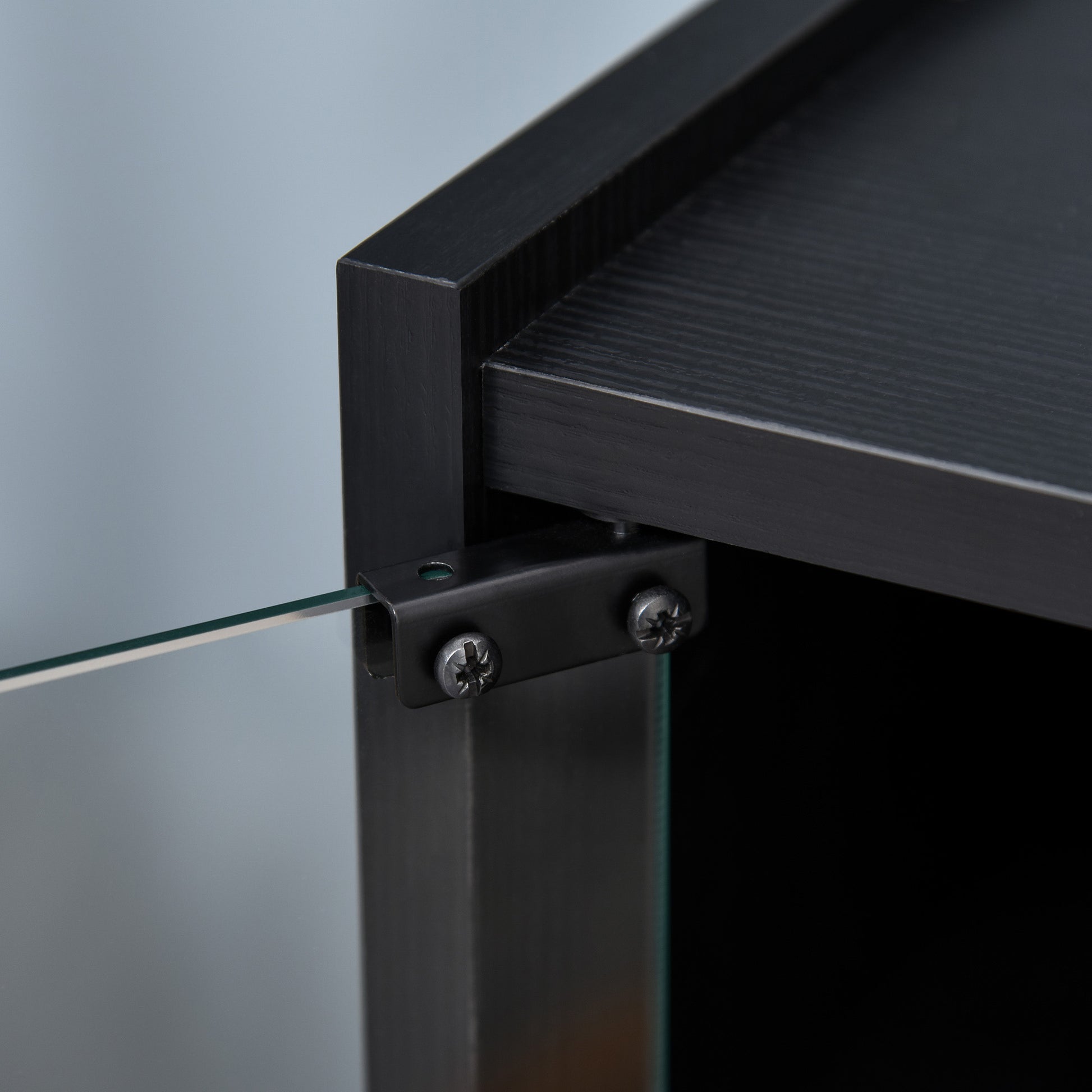 Homcom 5 Tier Media Stand Cabinet With 3 Level Adjustable Shelves, Tempered Glass Doors, And Cable Management, Distressed Black Distressed Black Particle Board