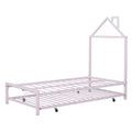 Twin Size Metal Platform Bed With Twin Size Trundle,House Shaped Headboard Design, Pink Twin Pink Metal