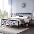 King Size Classical Metal Bed Frame With Circular Design Headboard And Footboard, Under Bed Space, Black King Black Iron
