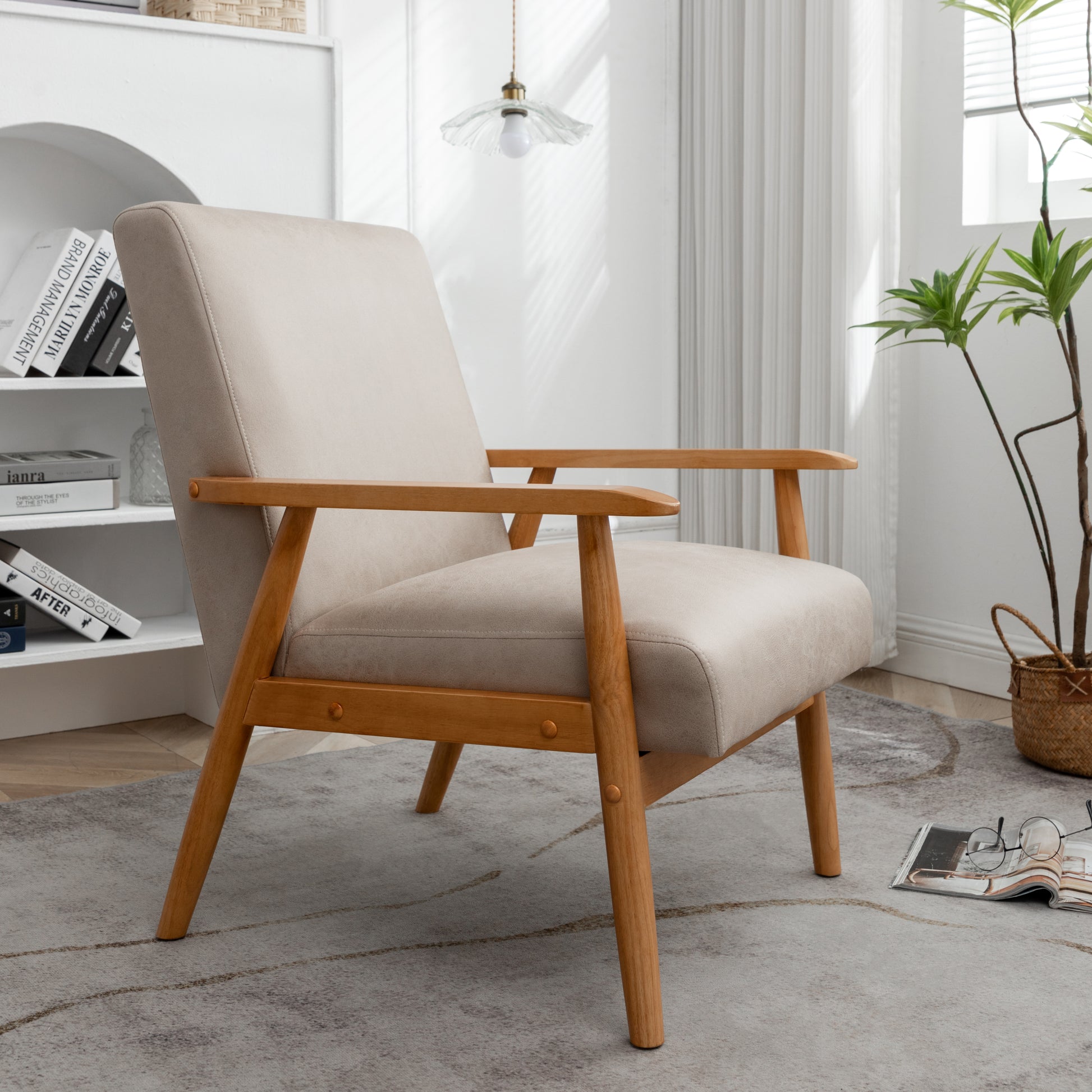 25.38'' Wide Classic Mid Century Modern Arm Chair, Light Camel Light Camel Microfiber