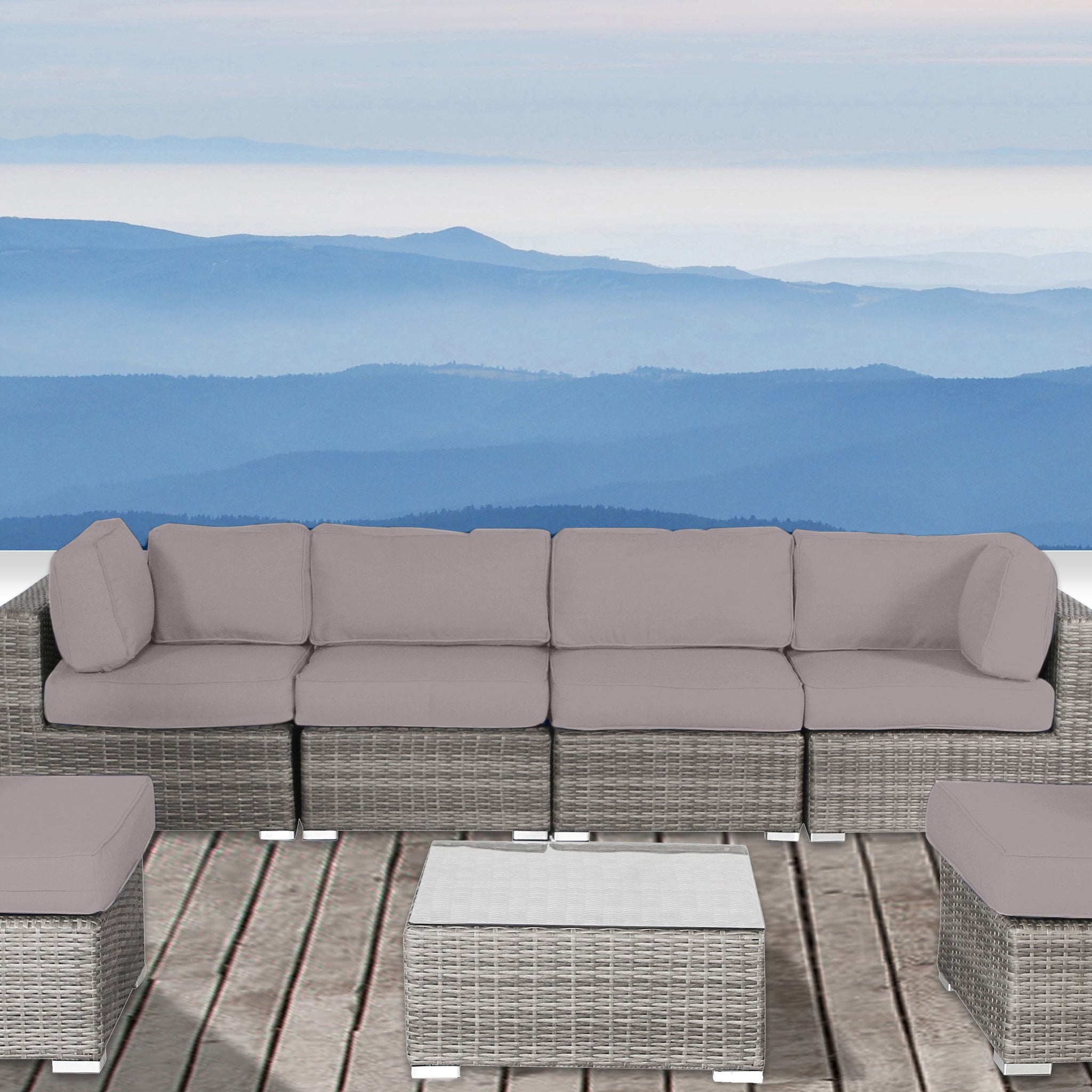 Fully Assembled Rattan Wicker 6 Person Seating Group With Sunbrella Cushions Grey,Taupe Wicker