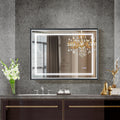 40*30Inch Led Bathroom Beveled Mirror,3000 6000K Gradient Front And Backlit Led Mirror For Bathroom,3Colors Dimmable,Ip54 Enhanced Anti Fog,Hanging Plates Wall Mount Lighted Mirror. Beveled Mirror Grey American Design Aluminium Alloy