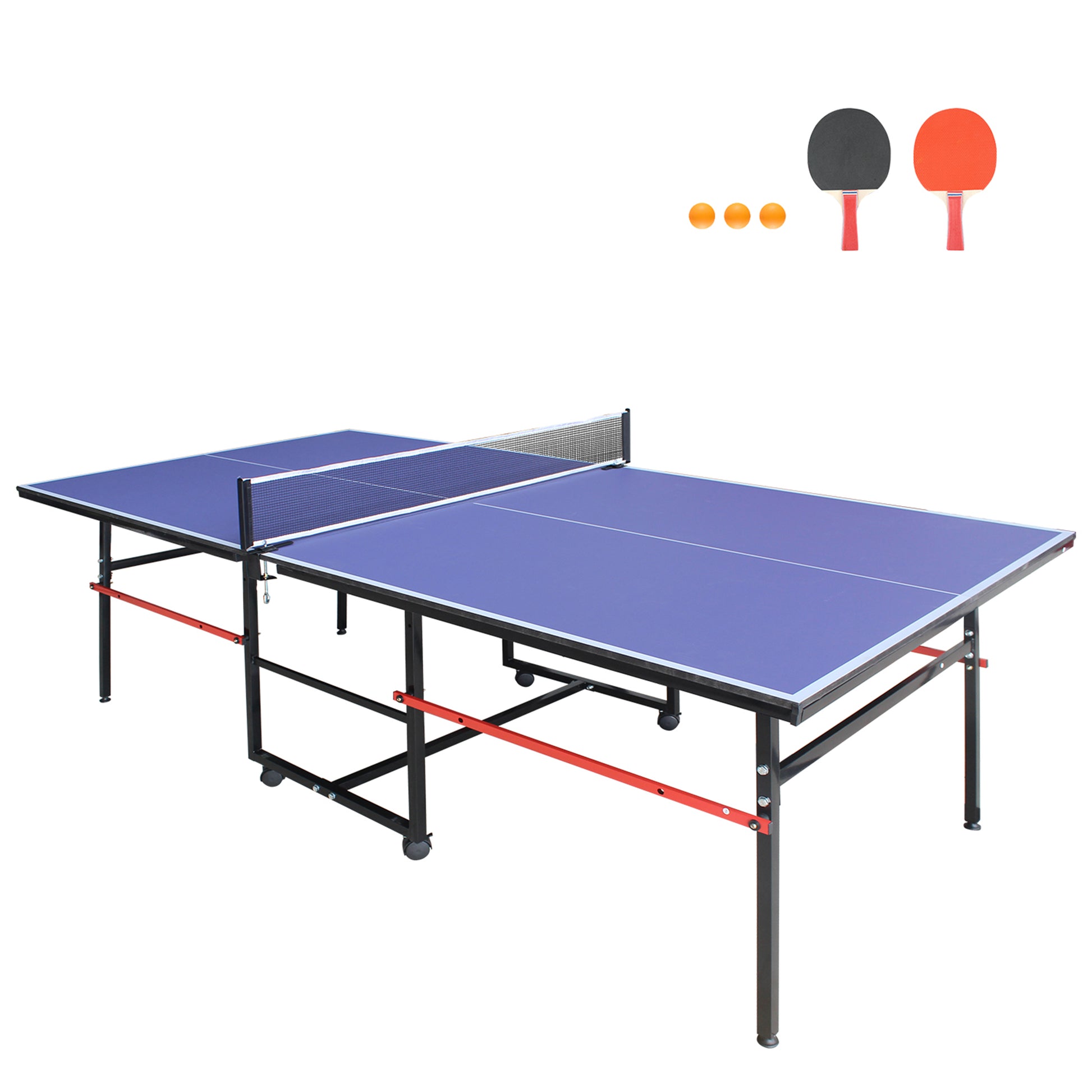 8Ft Mid Size Table Tennis Table, Foldable Ping Pong Table Blue Mdf