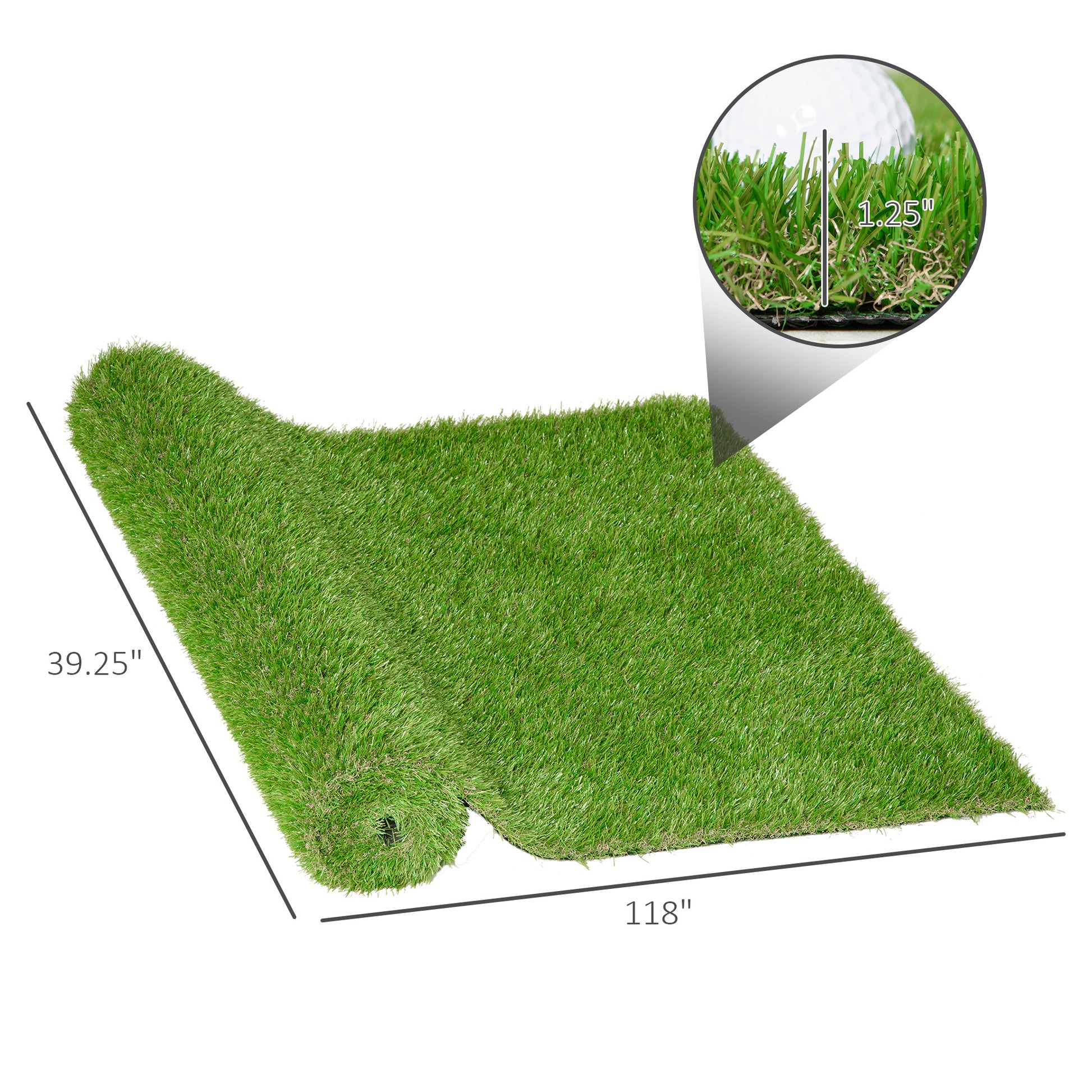 Outsunny 10' X 3' Artificial Turf Grass With Simulated Look & Feel Uv Protection, & Drain Holes For Rain, 1.25" Height Green Plastic